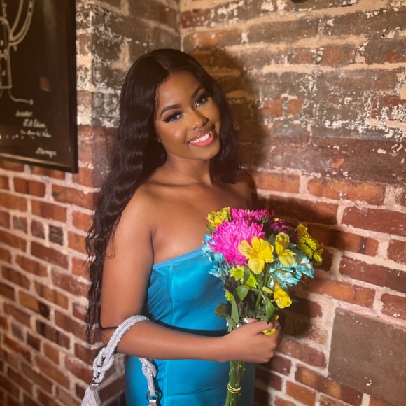 Meshki TYLER Strapless Satin Midi Dress - Cyan Blue - Picture 5 of 6